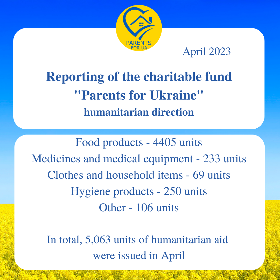 Reporting of the "Parents for Ukraine" humanitarian direction fund for April 2023
