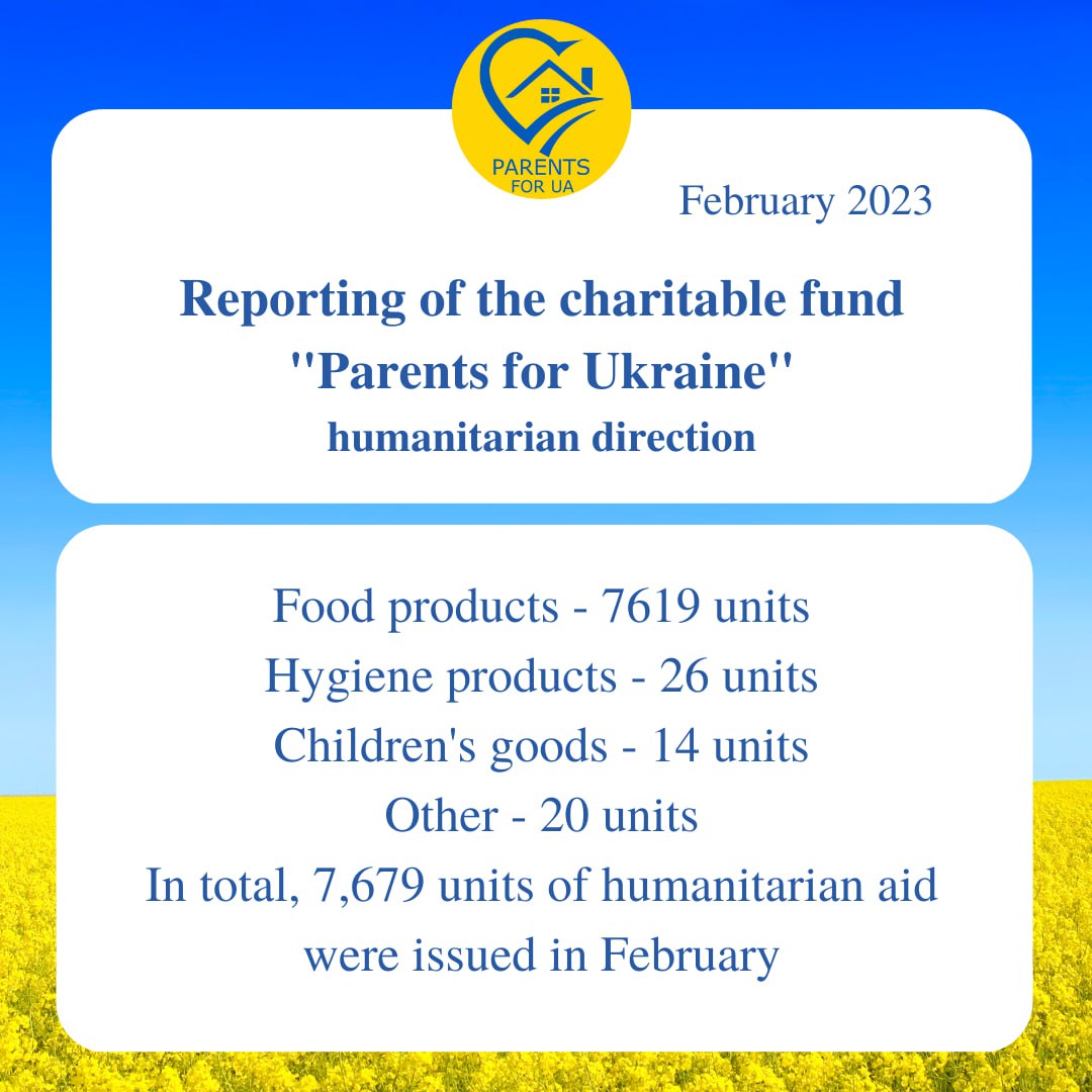 Reporting of the "Parents for Ukraine" humanitarian direction fund for February 2023
